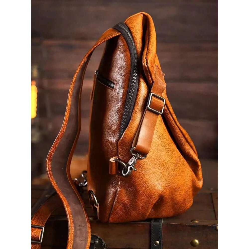 New Designer Mens Large Capacity Chest Wide Strap Cowhide Genuine Leather Shoulder Bag Male Casual Travel Crossbody Bags