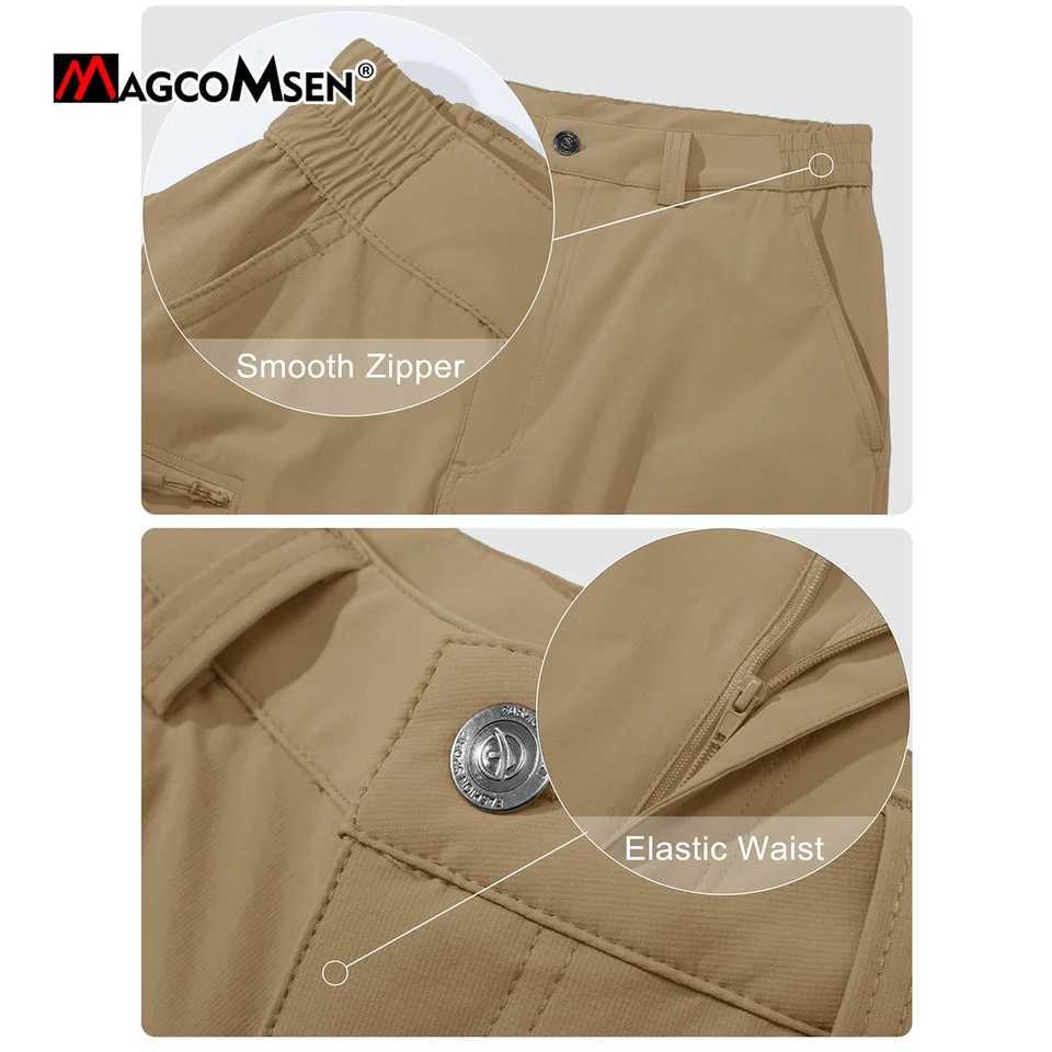 MAGCOMSEN Mens Waterproof Hiking Pants with Multiple Pockets Lightweight Quick Drying Casual Straight Work Pants W250411
