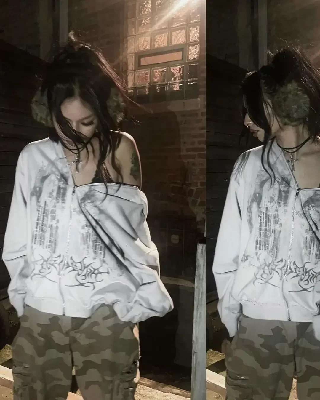 Fashion Vintage Spring Autumn Aesthetic Print Gothic Zip Up Hoodie New Hip Hop Sweatshirt Casual Y2k Tops Women Man Kpop Clothes