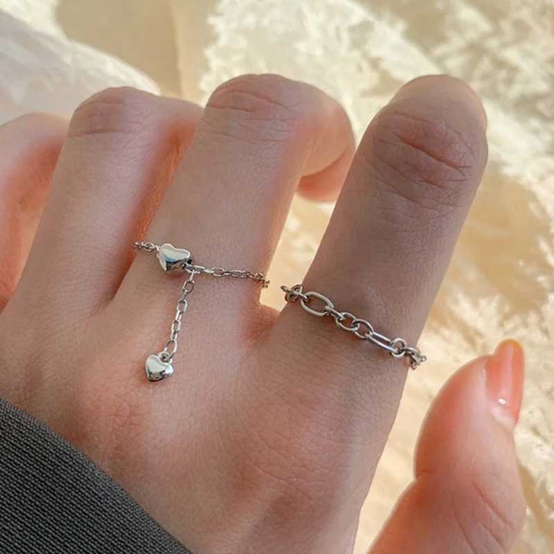 Simple heart-shaped tassel adjustable ring silver chain pendant ring romantic ring female finger jewelryXJ250412