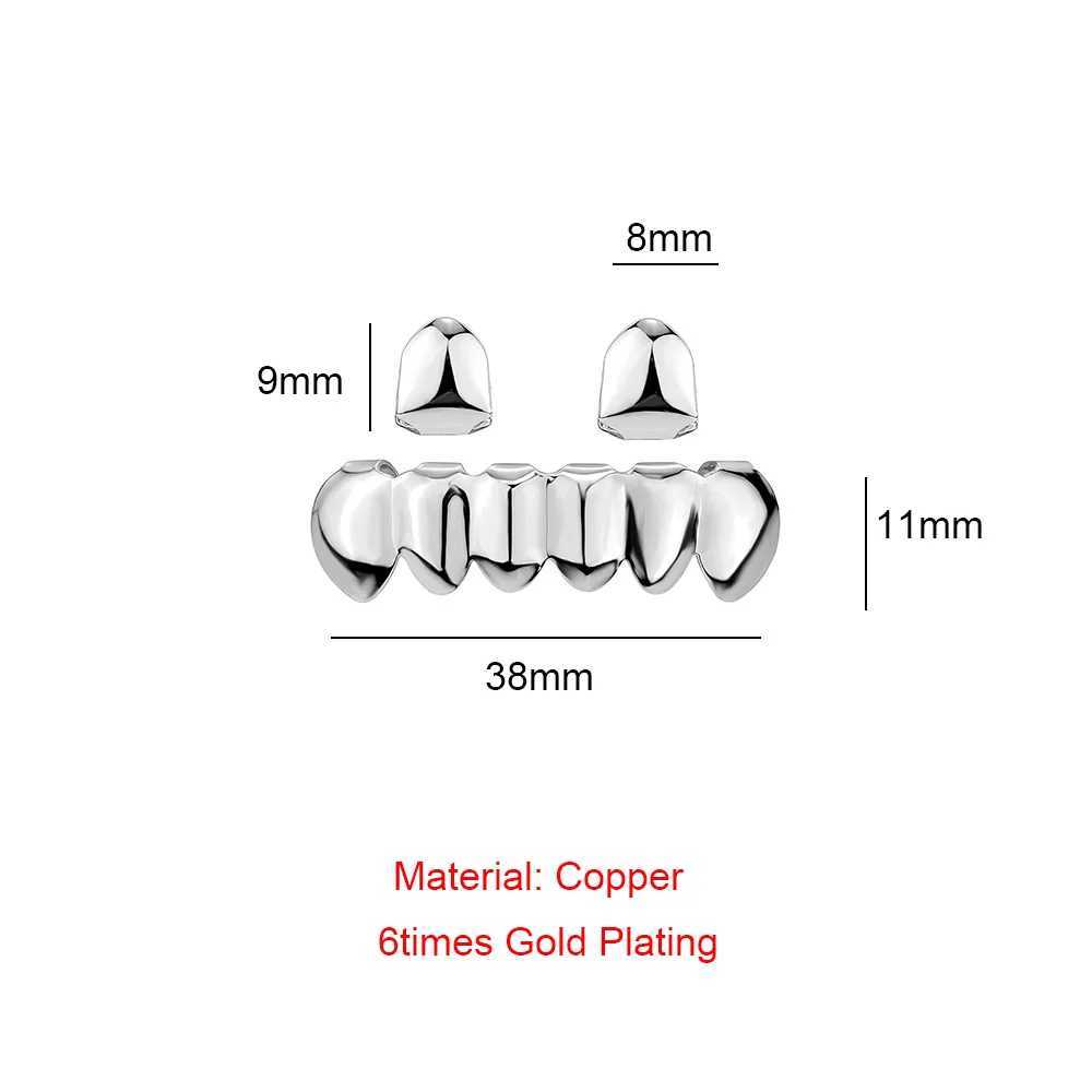 Rachelz Gold Silver DIY 2/6 Top Bottom Glossy Teeth Grilz Hip Hat Womens Jewelry Halloween Gift W250412