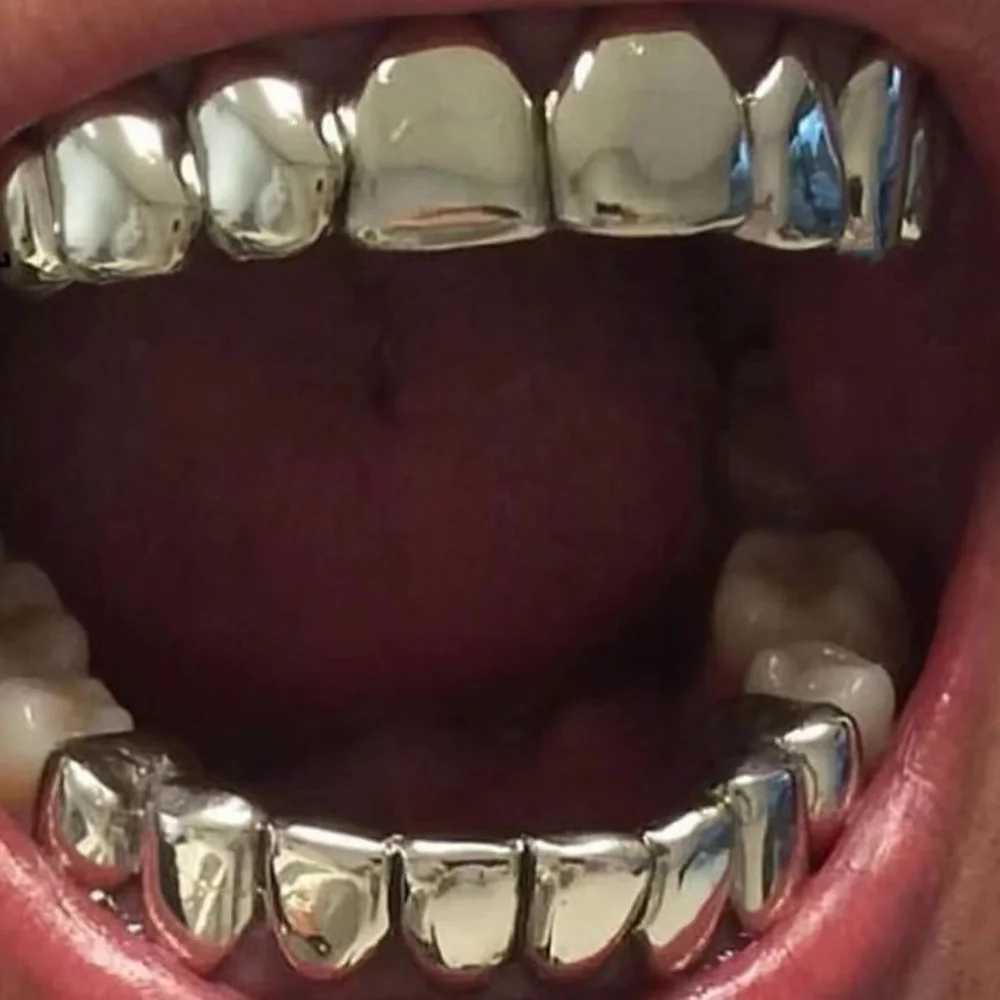 Rachelz hot selling 8/8 glossy teeth Grilz bracket hip-hop gold tooth cap decoration womens jewelry W250412
