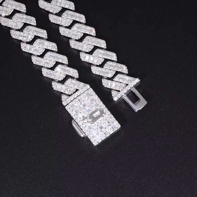 RTS Hip Hop 13mm Necklace S925 Insert Baguette Moissanite Pass Diamond test Cuban Link Chain