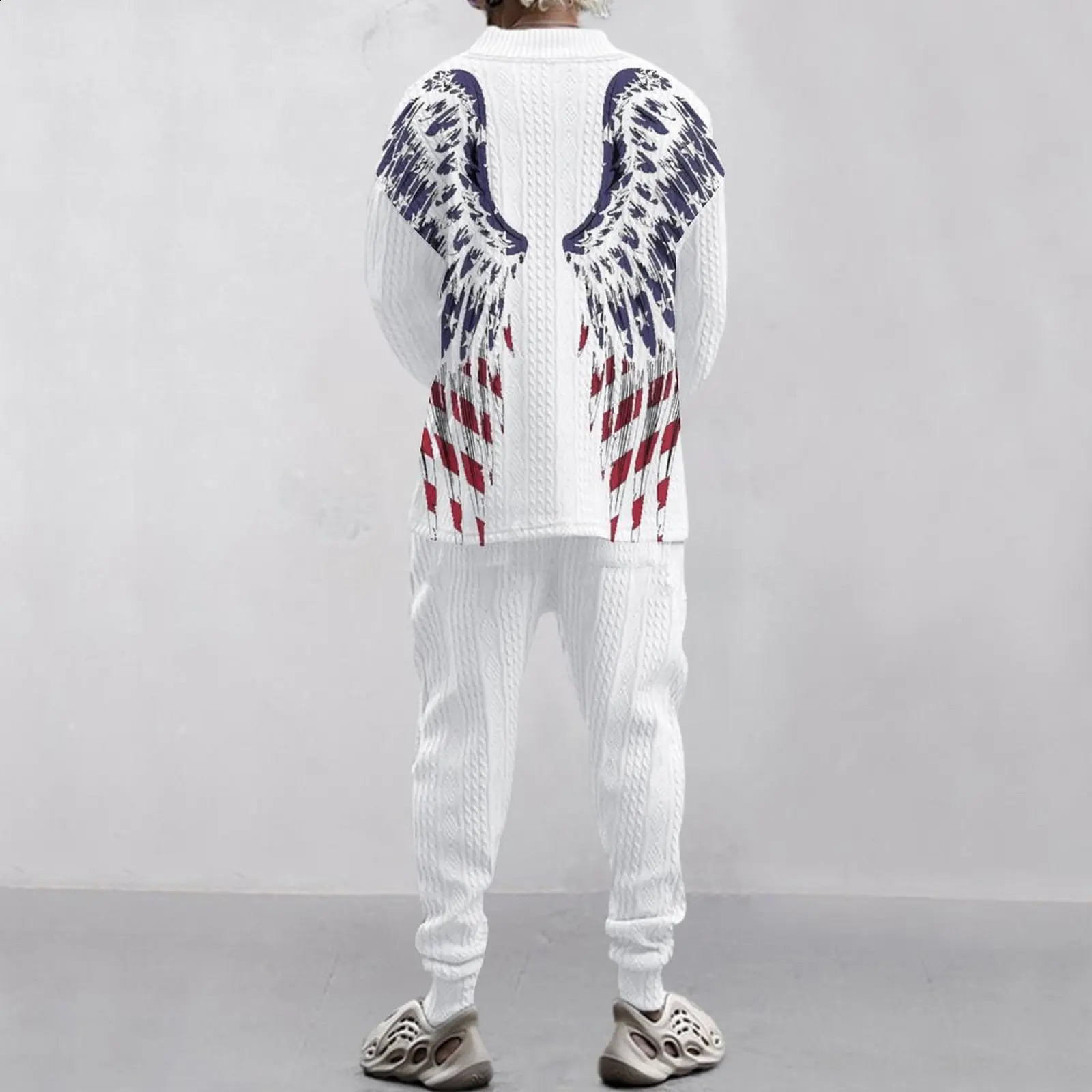 autumn mens loose casual sportswear high-quality jacquard V-neck long sleeved mens two-piece mens set 250411