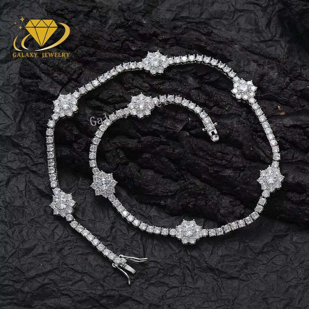 New Arrivals Best Selling 3mm 925 Silver Tennis Necklace Luxury Hip Hop Jewelry Moissanite Diamond Flower Tennis Bracelet
