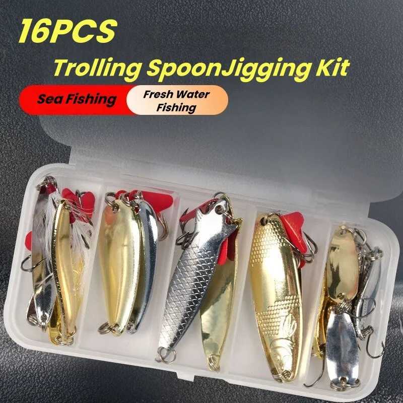 Fishing Lure Kit 16 pcs sets Trolling Jigging Lure Metal Spoon For Bass Pike Crank Tackle Accessories With Box Wobblers Kit Z250411