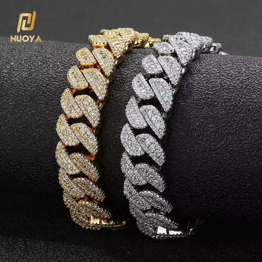 NUOYA Custom Iced Out Diamond Cuban Bracelet Hip Hop Fashion Jewelry Silver Plated 14MM Miami Cuban Link Bracelet