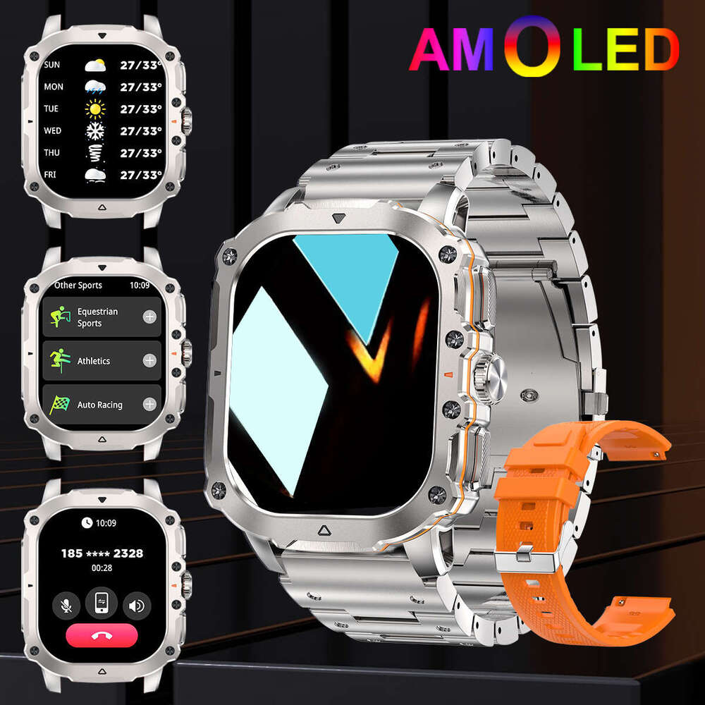 Smartwatch for MenAnswer/Make Calls, AMOLED HD Touch Screen Smart Voice Assistant/Message Reminder/Pedometer/Weather Forcest/Sport Modes, Fashion Outd