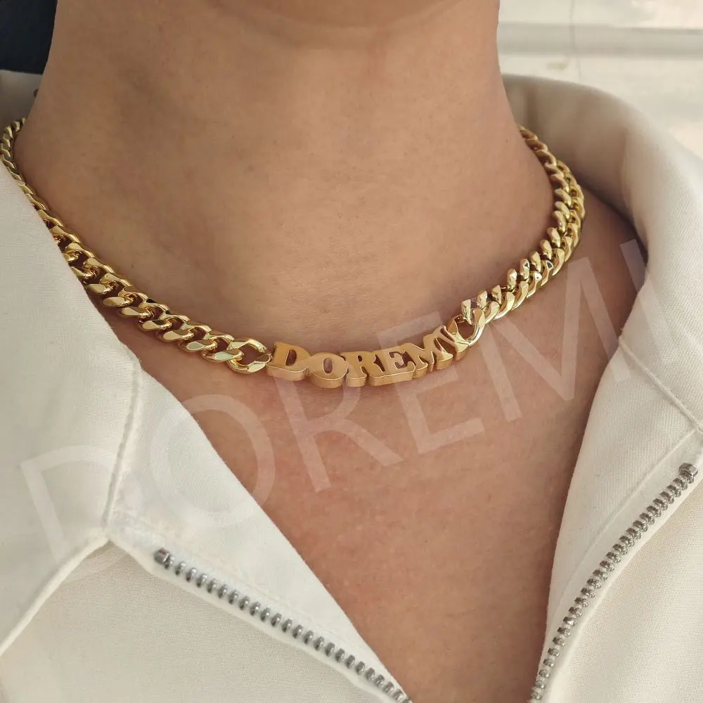 Doremi Personalized Jewelry Gift Customized Necklace Stainless Steel 8mm Cuban Chain 3mm Thick Letter 250410