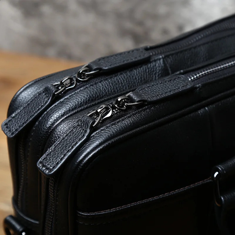 NZPJ Leather Mens Handbag Leisure Business Computer Bag Head Layer Cowhide Horizontal Style Briefcase Shoulder Bag 250407