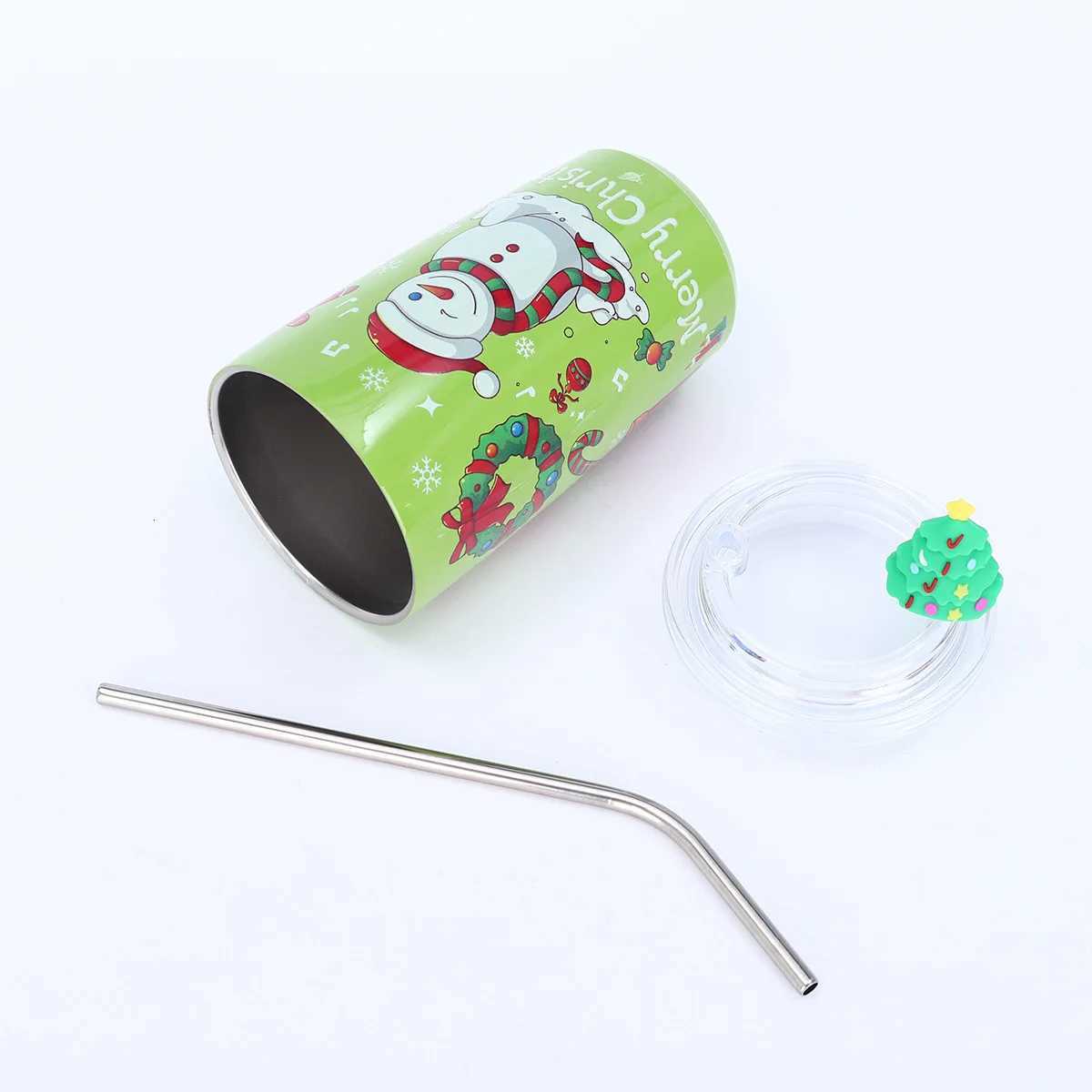 Christmas Christmas Tumblers with Straw 16oz Stainless Steel Christmas Travel Coffee Cup Double Insulated Vacuum Tumbler Santa Claus Mug Y251112