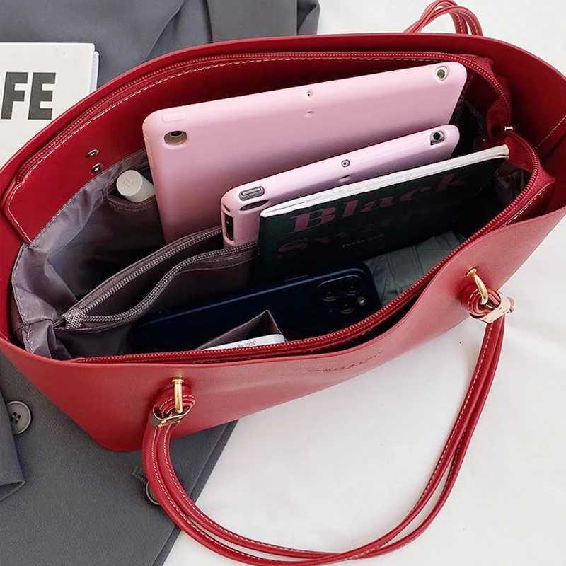 Red Fashion Shoulder Bag Large Capacity Brand Tote Bag PU Leather Luxury Designer Tote Bag Commuter Wedding Party Big HandbagW251112