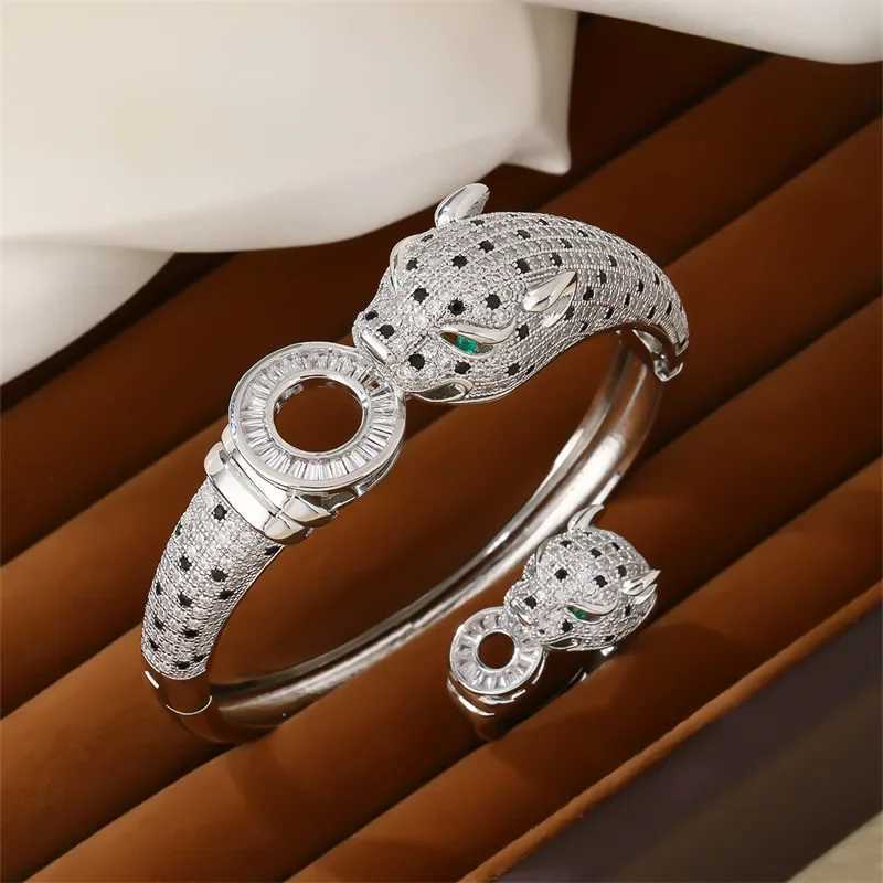 High-end Feeling Leopard Jewelry Suit Card Poem Jewelry European American Style Full Plated Bracelet RingC250411