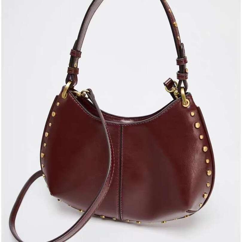 Women's 2025 New Rivet Decorated Magnetic Buckle Underarm Shoulder Crossbody Bag