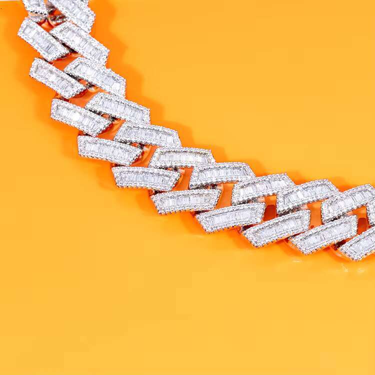 Hot Sale Luxury Vvs baguette Moissanite Chain S925 Pure Silver Cuban Link Chain