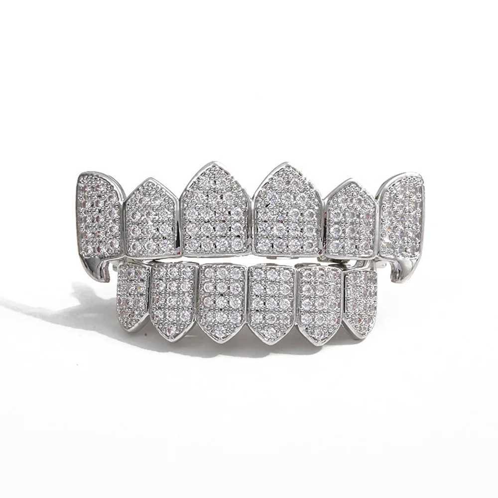 YONGX 6/6 Ice Out CZ Stone Teeth Grill Suitable for Women Hip Hop Shining Zircon Teeth Hat Bracket Jewelry Bottom W250412