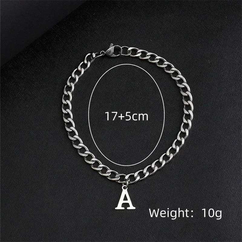 Silver Color A-Z Initial Bracelets for Men Women Never Fade Stainless Steel Cuban Chain Bracelet with 26 Letter AlphabetC250411