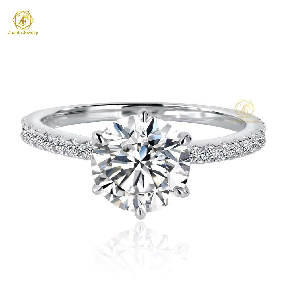 Hot Sale Valentines Day Jewelry Classic 8mm 2CT 18k Gold Plated 925 Silver Moissanite Engagement Ring for Women