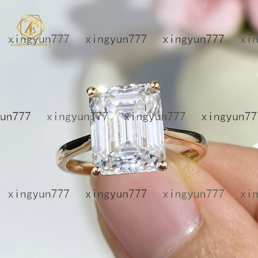Customized Women 10k 14k 18k Solid Gold Ring 3CT 5CT Emerald Cut Moissanite Lab Diamond Wedding Engagement Classical Ring