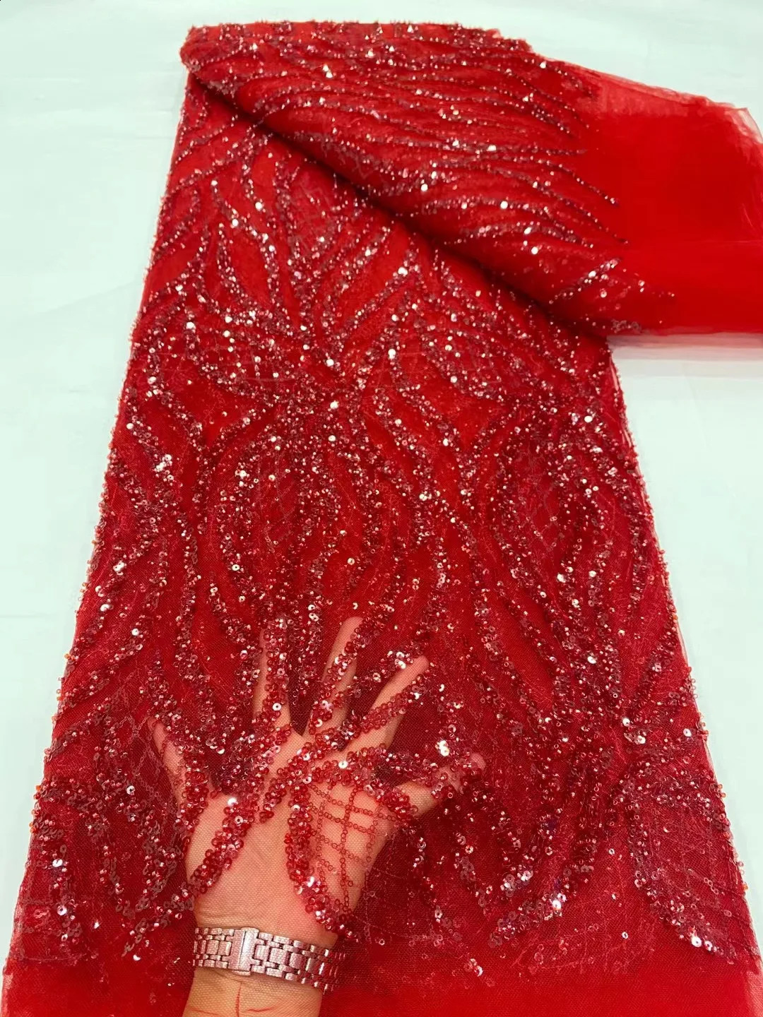 African Lace Fabric With Bead And Sequin High Quality French Tulle Embroidery lightweight Mesh Material For Banquet dress 250407