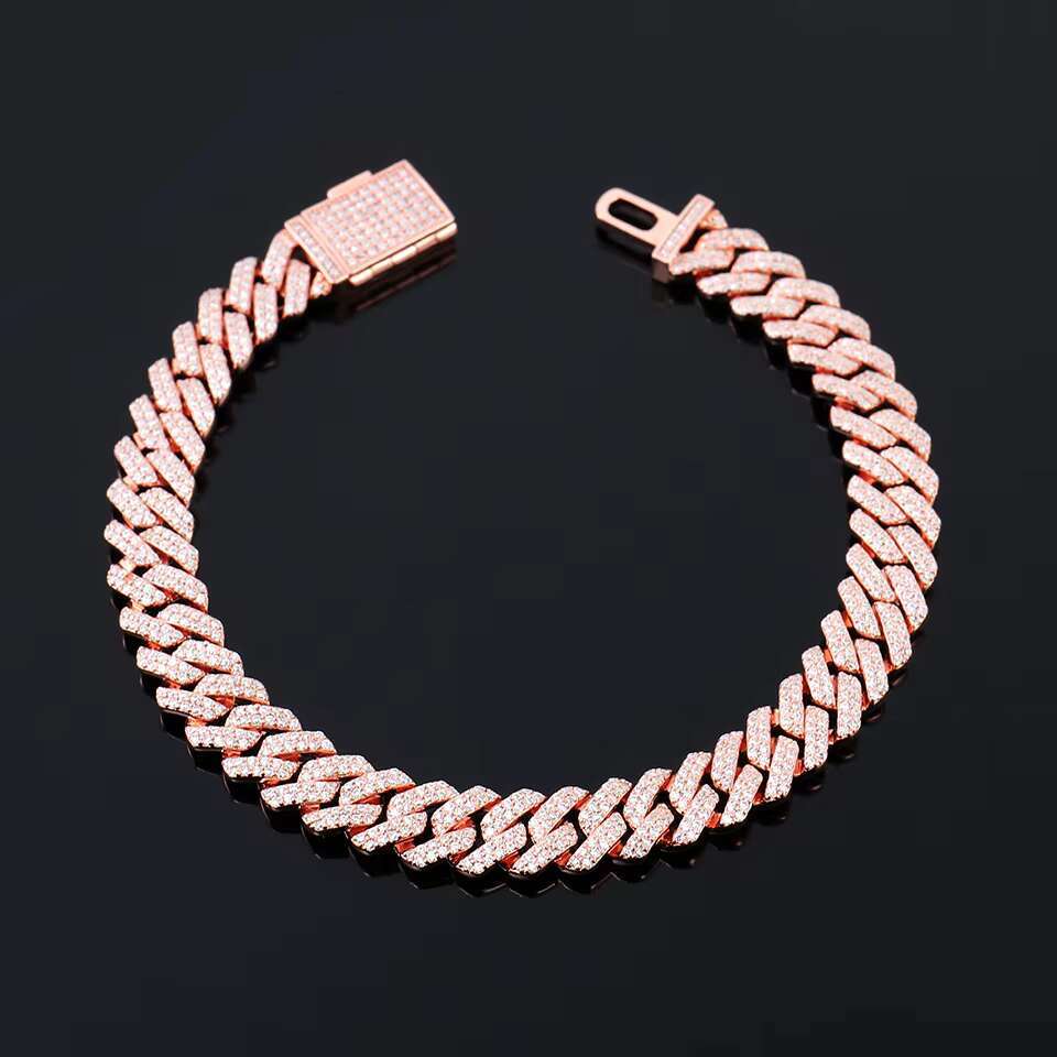 Factory Custom 10k Rose Gold Cuban Bracelet 10mm 12mm Moissanite Cuban Chain Hip Hop Jewelry Womens Bracelet and Necklace