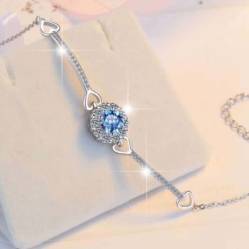 Premium Womens Engagement Bracelet 1/2CT Purple Blue Moissanite 925 Sterling Silver Bracelet