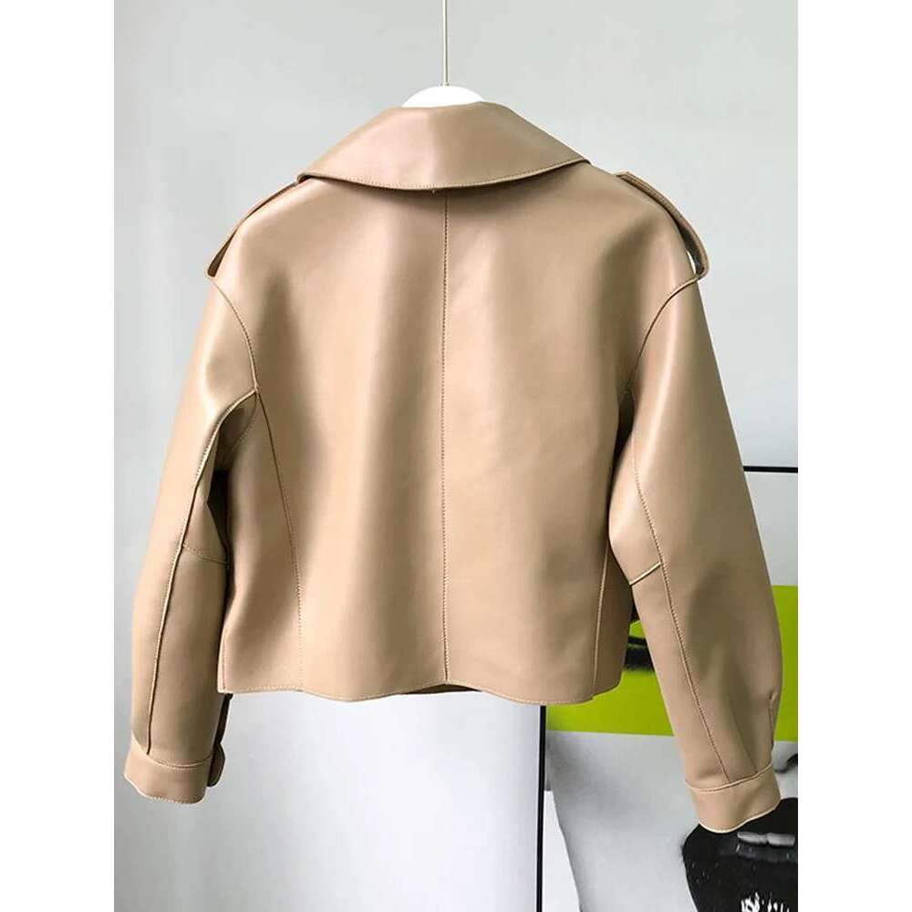FTLZZ Spring Autumn New Fashion Faux Soft Jacket Women Loose PU Leather Short Coat One Button Locomotive Chic Outwear