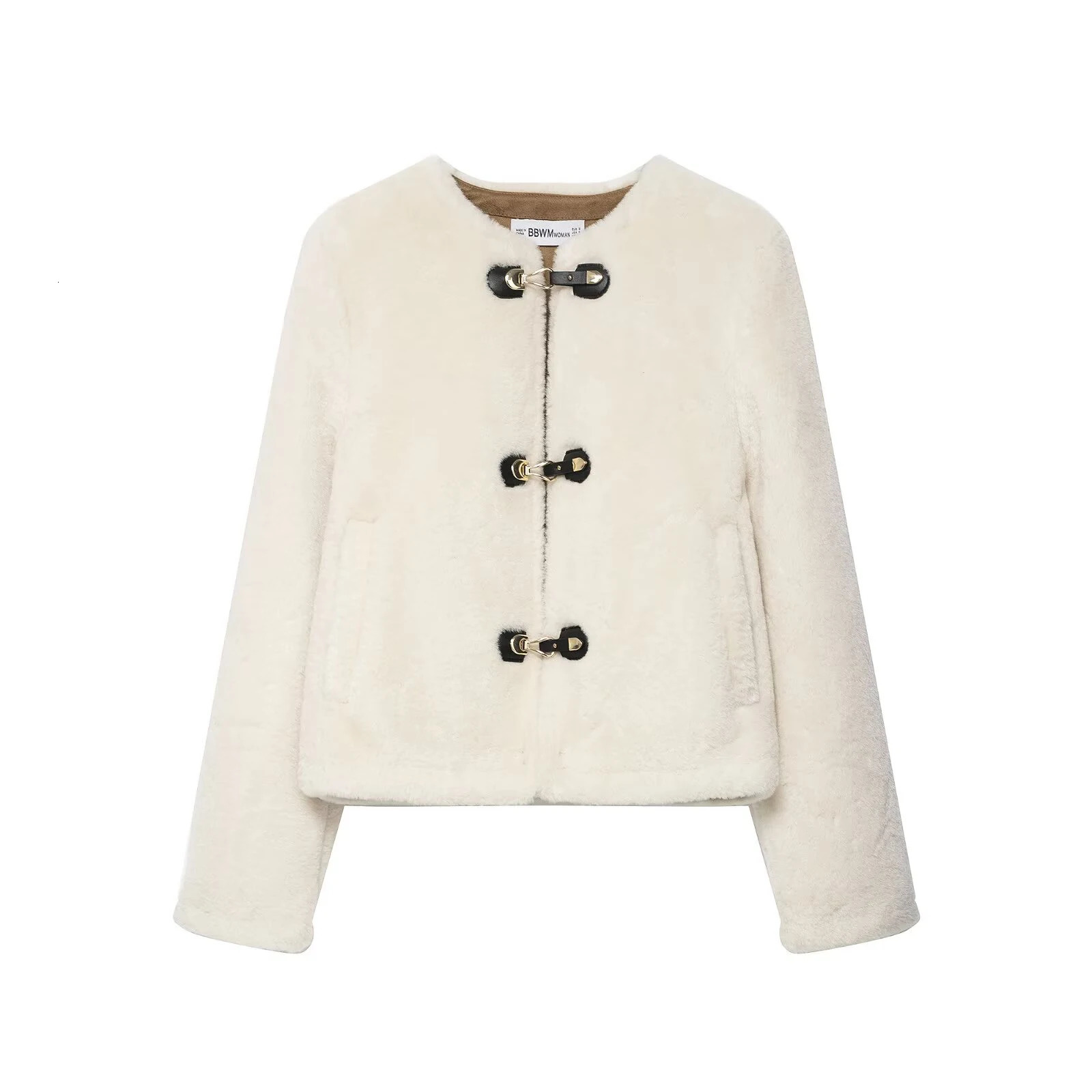 2025 AutumnWinter Product Womens Commuting Warm Lamb Wool Rope Knot Round Neck Double sided Jacket Coat 251107