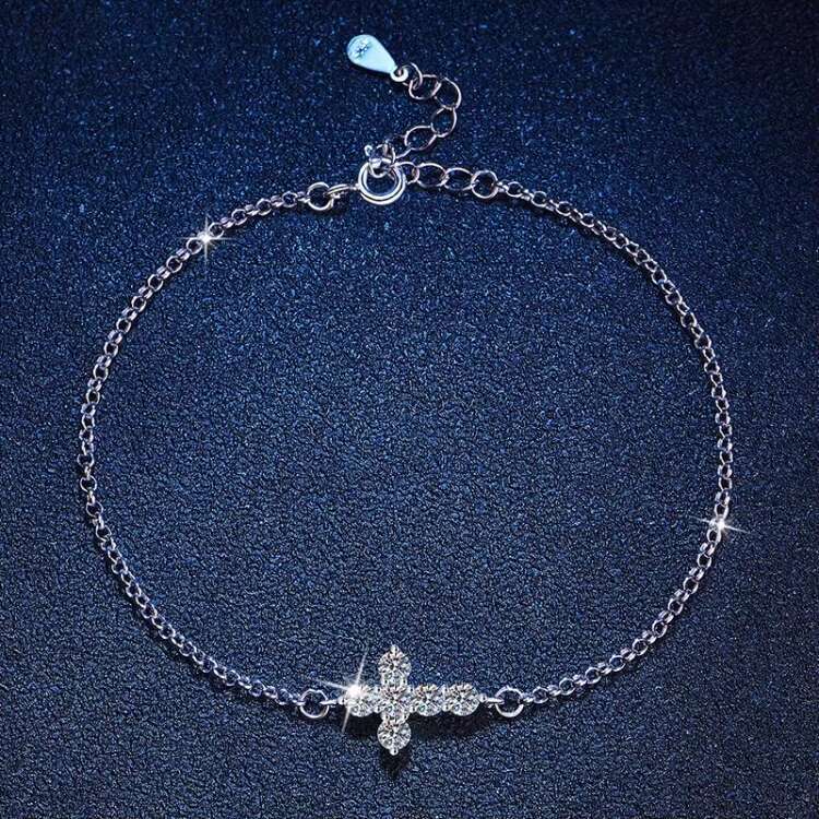 C903 Factory Wholesale S925 Sterling Silver Moissanite D Color 1 Womens Adjustable Cross Bracelet Moissanite