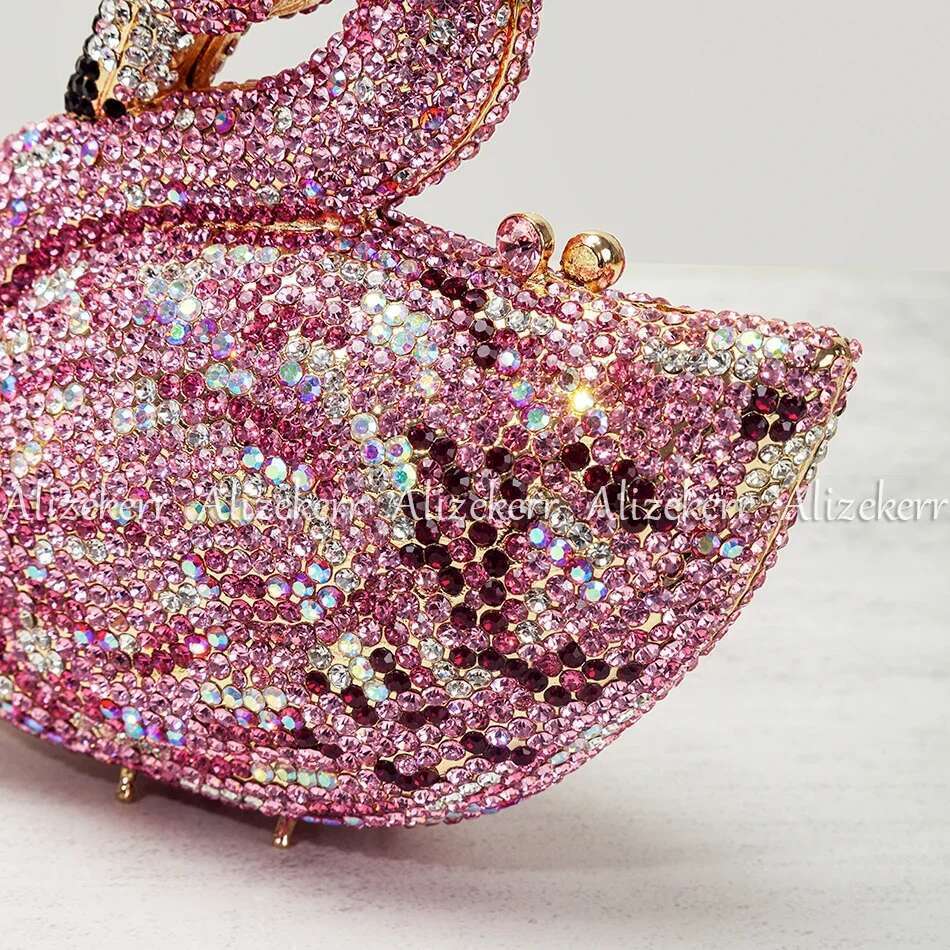 Designer Bag Alizekerr Swan Shaped Dia Evening Bags New Gorgeous Sparkg Rhie Metallic Clutch Purses And Handbags Wedding Party