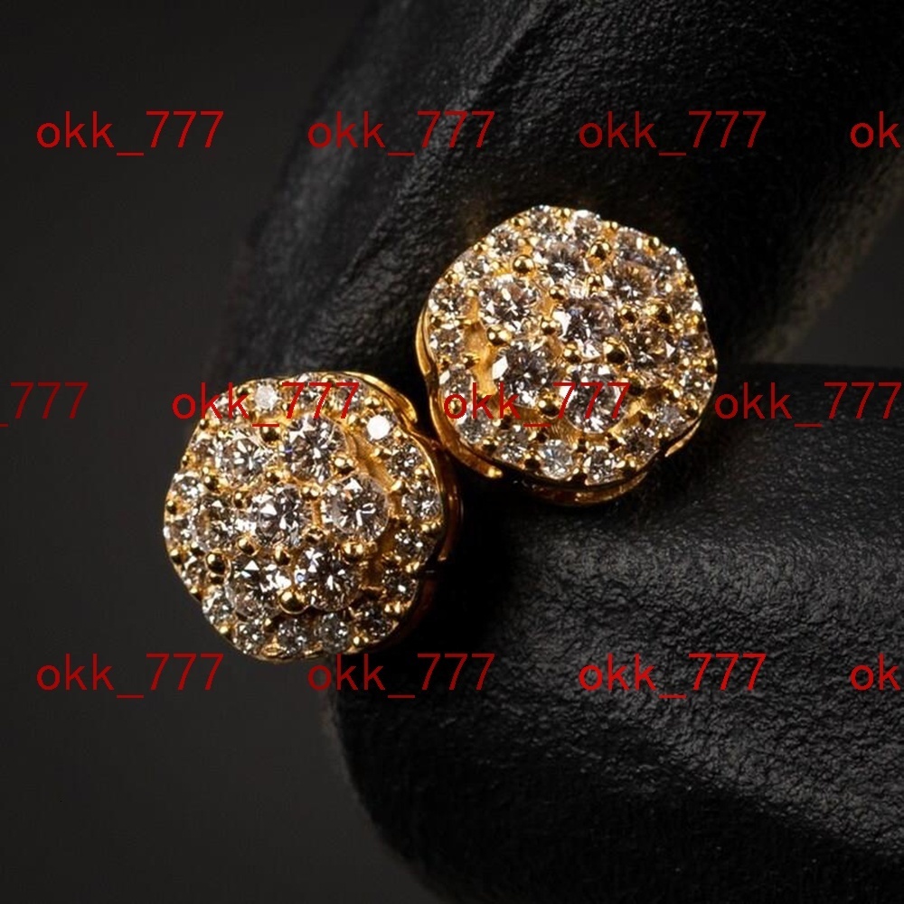 Sterling Silver Screw Back VVS Moissanite Gold Plated Flower Cluster Stud Earrings Mens Iced Out Moissanite Earrings