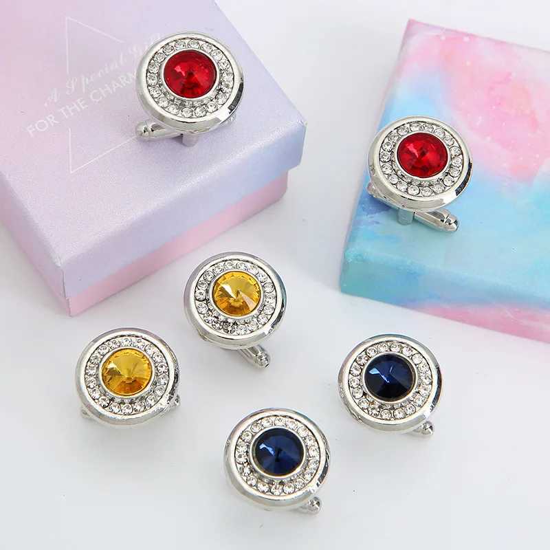 Luxury cubic zirconia mens cufflinks round rhinestone shirt cufflinks classic French set cufflinks high-quality mens jewelry giftsT250412