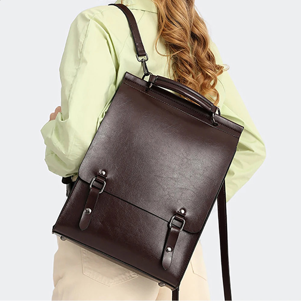 Genuine Leather Women Backpack Cross Body Bag Book School Bags Real Cowhide Lady Female Laptop Daypack Messenger Shoulder Bags 250407