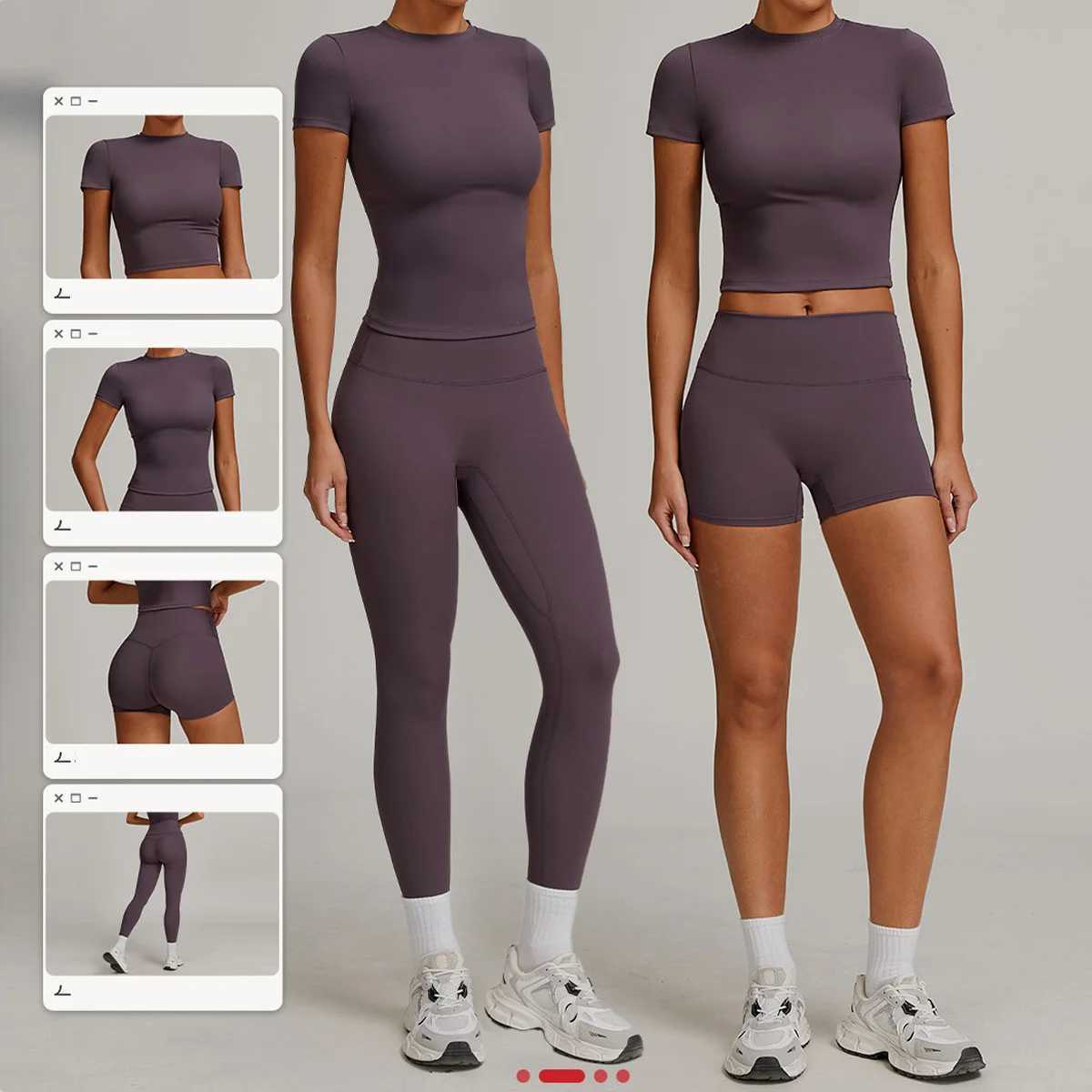 Womens Sportswear Yoga Set 2PCS Tracksuit Running Workout Sports Gym Legging Fitness Athletic Wear Short-sleeved shorts suit J251112