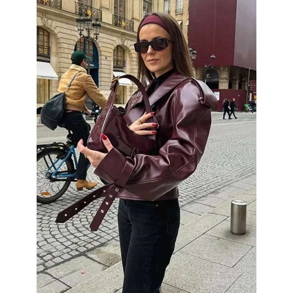 Fashion PU Leather Jacket For Women Casual Turn-Down Collar Pocket Motorcycle Female Coat Chic New Long Sleeve Ladies Outerwear