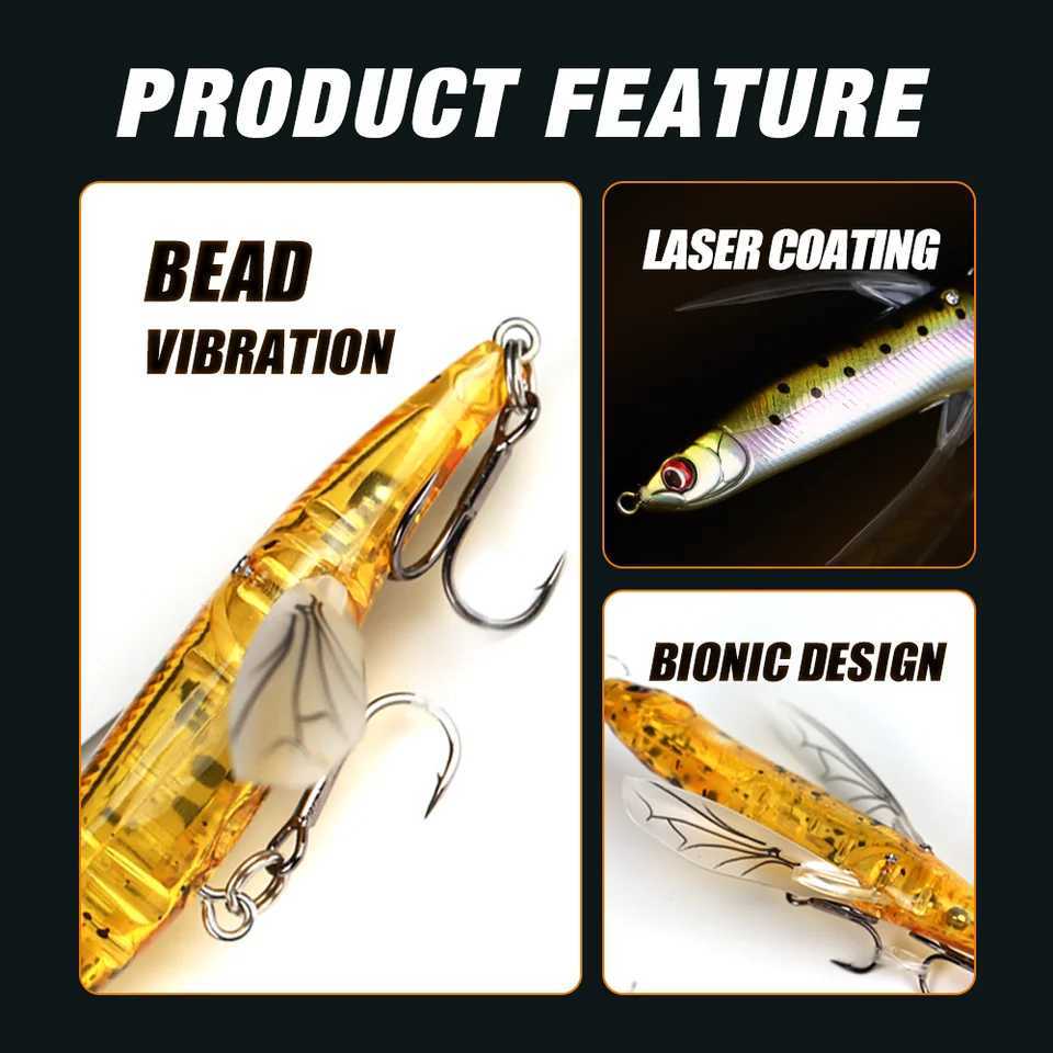 THORFORCE Dragonfly Minnow Bait 80MM 6.5G Topwater Fishing Lures Floating Wobblers Insect Lure with Wings Pencil Bass Pike Z250411