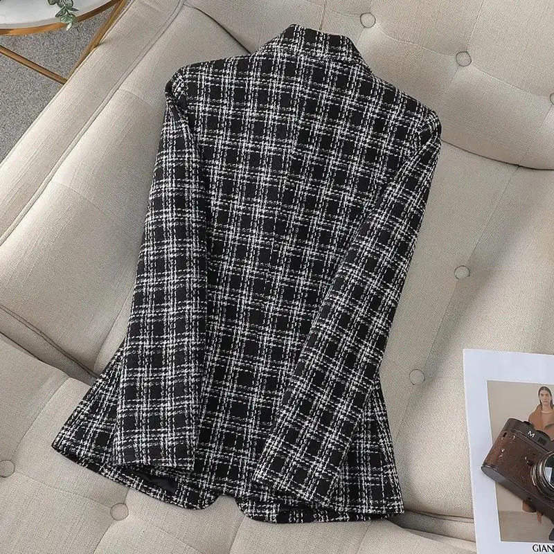 Woolen Plaid SpringSummer Womens Mini Set Jacket 2025 Korean Edition Plus Size Retro 250407
