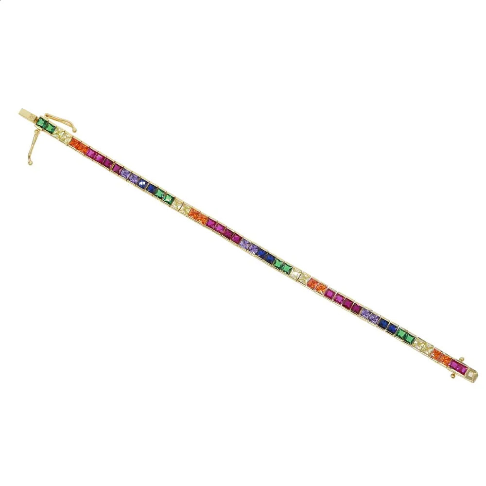 Fashionable and shiny CZ fine fashion bracelet rainbow colored square CZ tennis chain womens fashion bracelet 17cm 250409