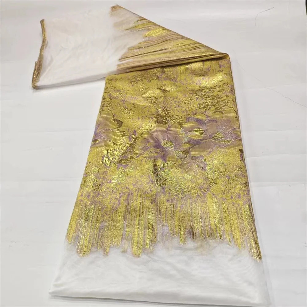High Quality African Brocade Jacquard Fabric Damask French Net Tulle Mesh Gilding Lace Dress Material Brocard Tissu 5 Yard DJO49 250407