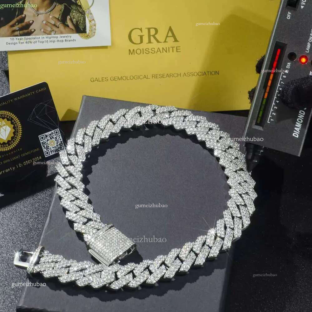 Fine jewelry pass dia tester iced out Miami14mm chain necklace Sterg Sier necklacesvvs moissanite cuban k pendant designer for men