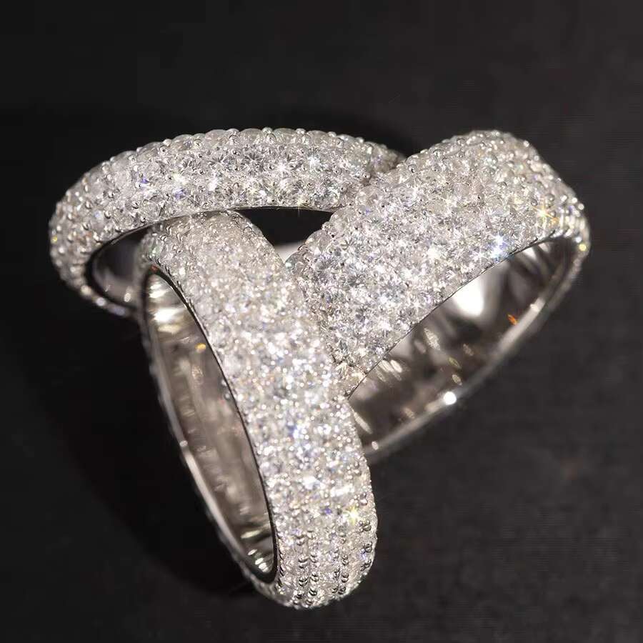 Fashion Design 925 Solid Silver With Iced Out GRA Round Moissanite Diamond for Mens Hiphop Ring
