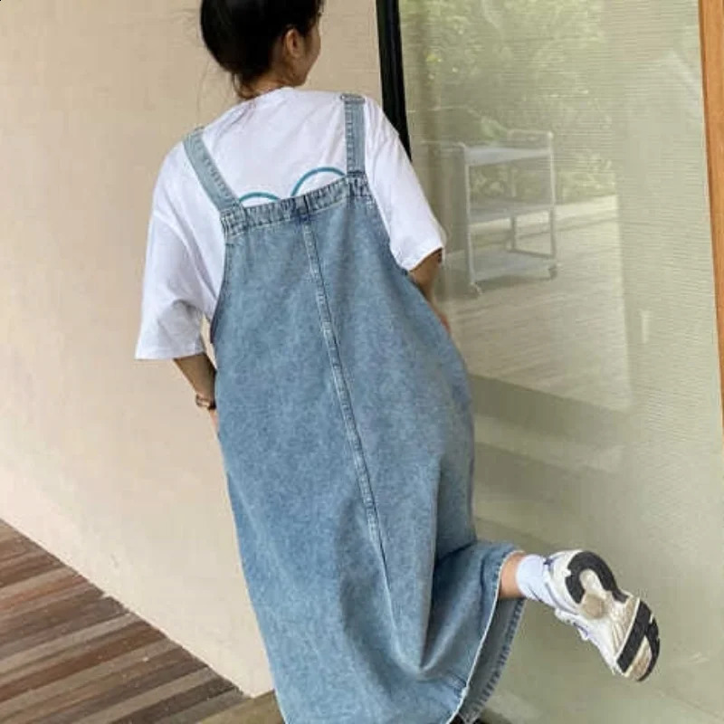 Spring Summer Denim Overall Dress Women Sleeveless Jeans Dresses Fashion Female Solid Slip Casual Loose Spaghetti Strap Dresses 250411