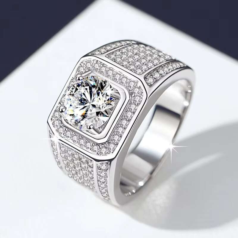 Husky Jewelry Full Star Deluxe Wide Edition Mens Diamond Sterling Silver Moissanite Ring of Men