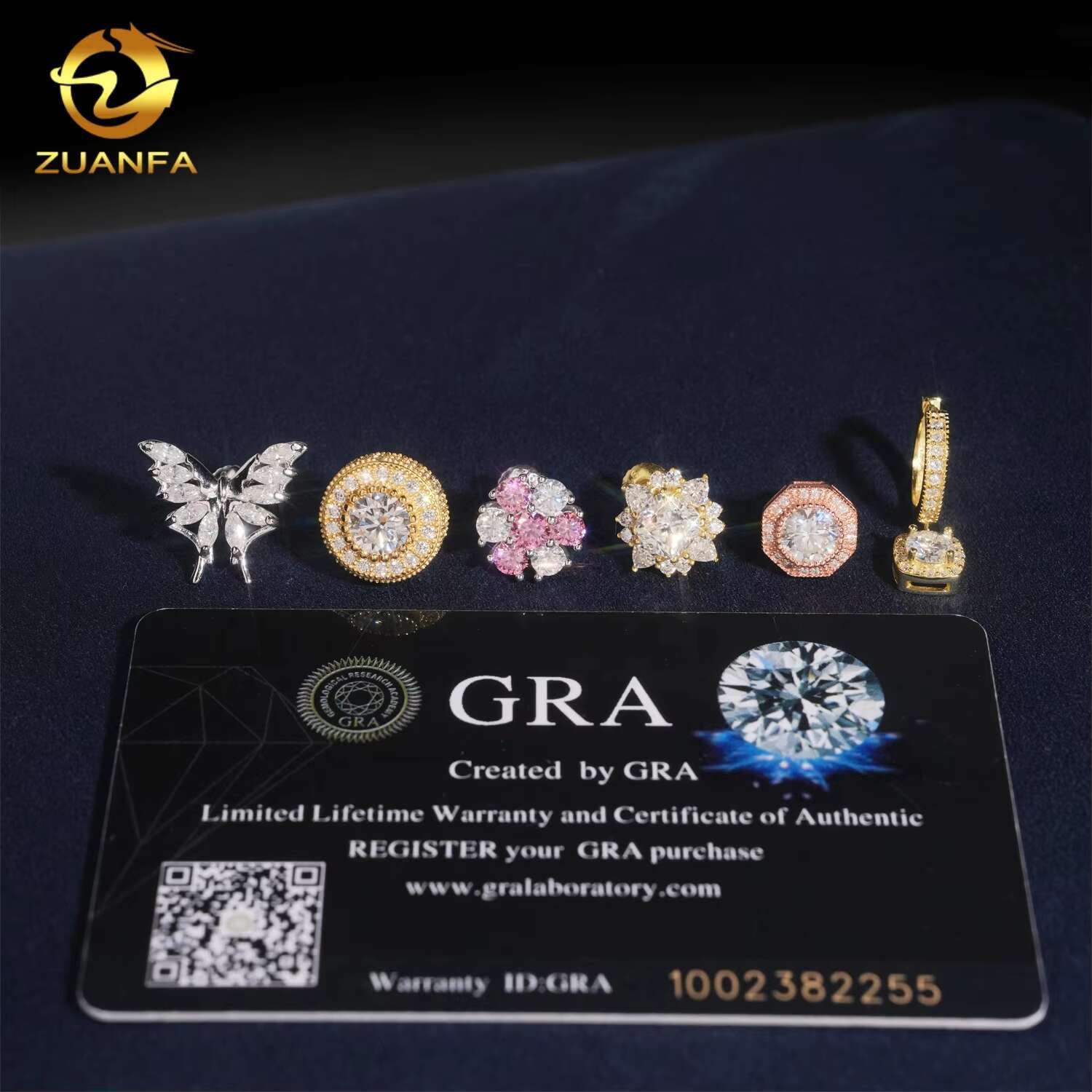 Hip Hop 925 Silver Iced Out Butterfly Flower GRA Certificate Women Mens VVS Moissanite Earrings