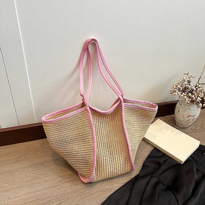 Womens Fi Versatile large capacity woven shoulder bag designer Str womens summer beach bag womens casual handbagXJ250412