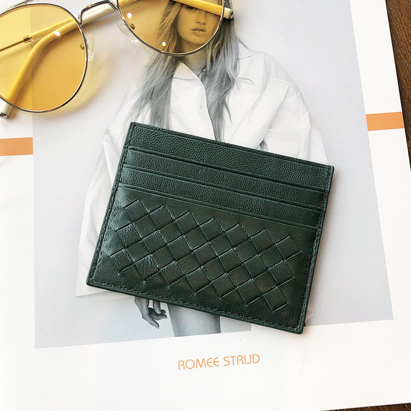 Free shipping designer bags Women's sheepskin holder one-piece multi-card slot 2025 new style woven clip ultra-thin card case compact