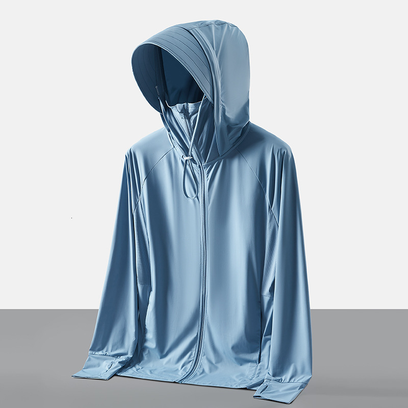 Outdoor Ice Silk Sun Protection Clothing Womens Summer Hooded Sun Protection Clothing Sun Shading Breathable Skin Clothing Mens Uv Resistant Fishing C