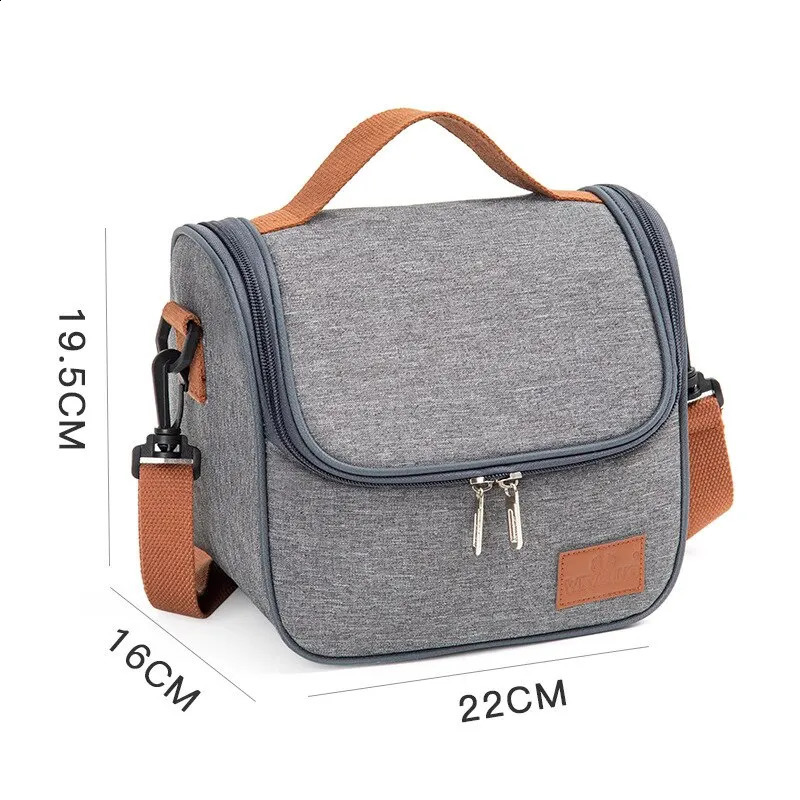 lunch bag gray Oxford cloth aluminum foil insulated shoulder bag waterproof picnic cooler bag 250410
