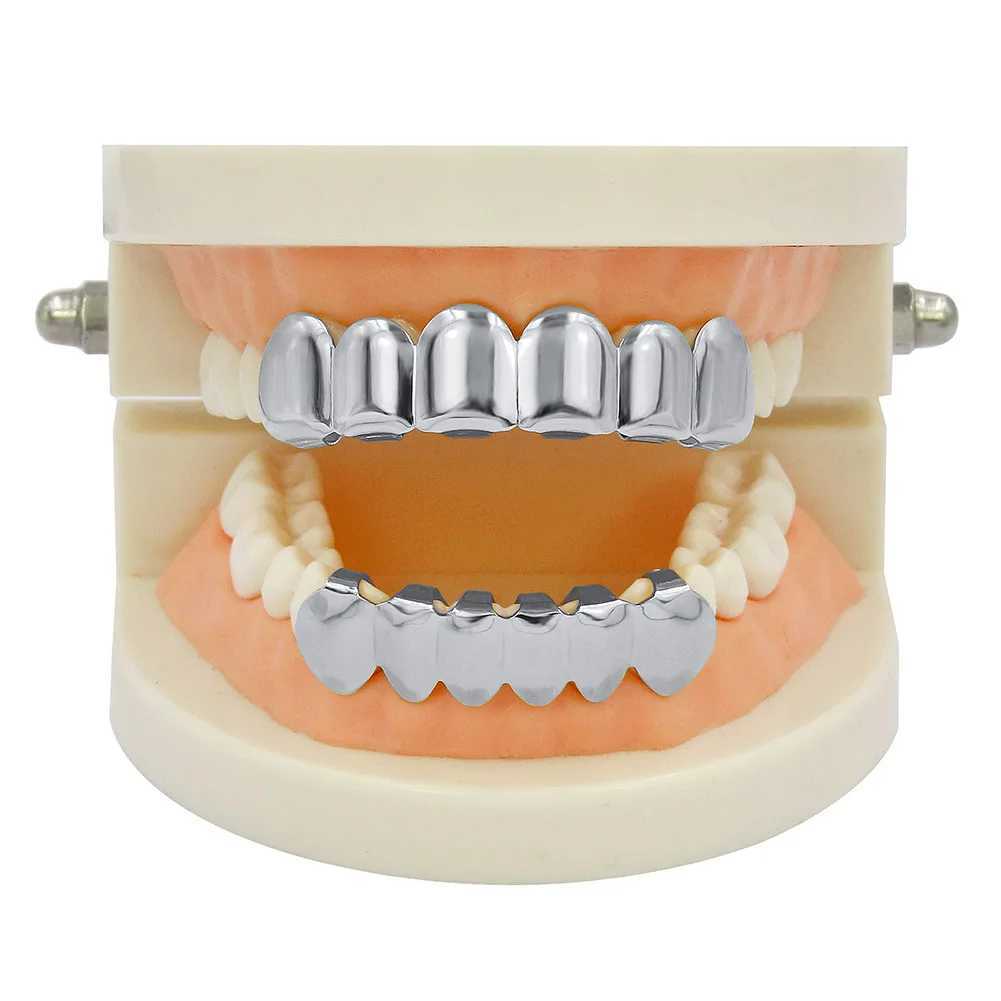 TOPGRILLZ New Gold Plated Silver Plated HIP HOP Tooth Rings Upper and Lower Vampire Tooth Rings Silicone Tooth Ring Cap Set W250412