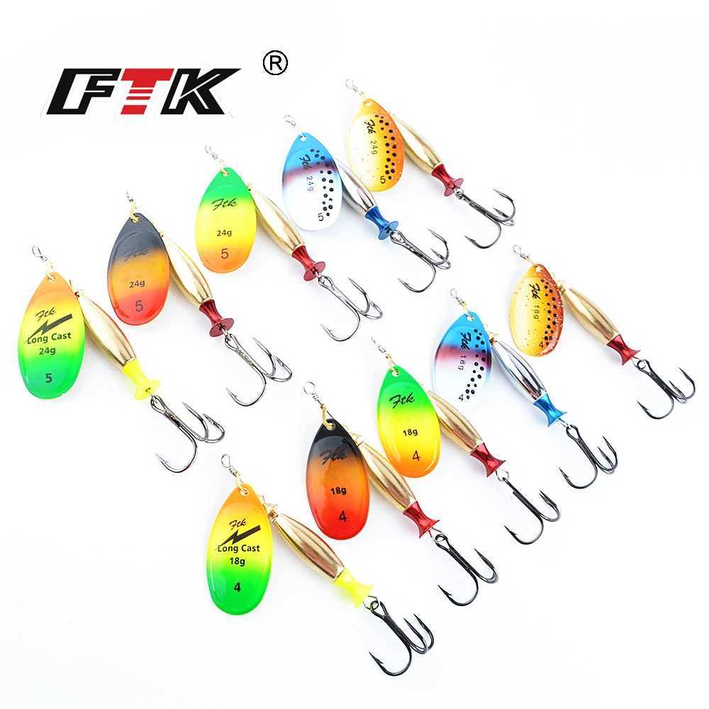 FTK 1Pcs 18g/24g Spinner Bait Hard Spoon Bass Lures Metal Fishing Lure With Feather Treble Hooks For Fishing Z250411